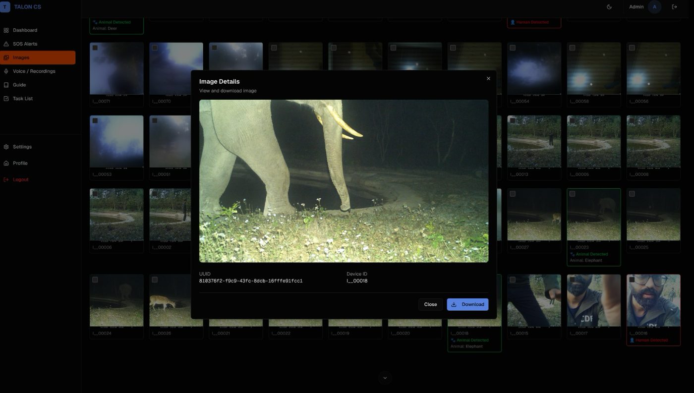 TALON command centre showing a tusker detected during the field trial